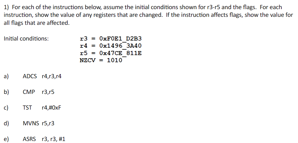 Solved 1) For Each Of The Instructions Below, Assume The | Chegg.com