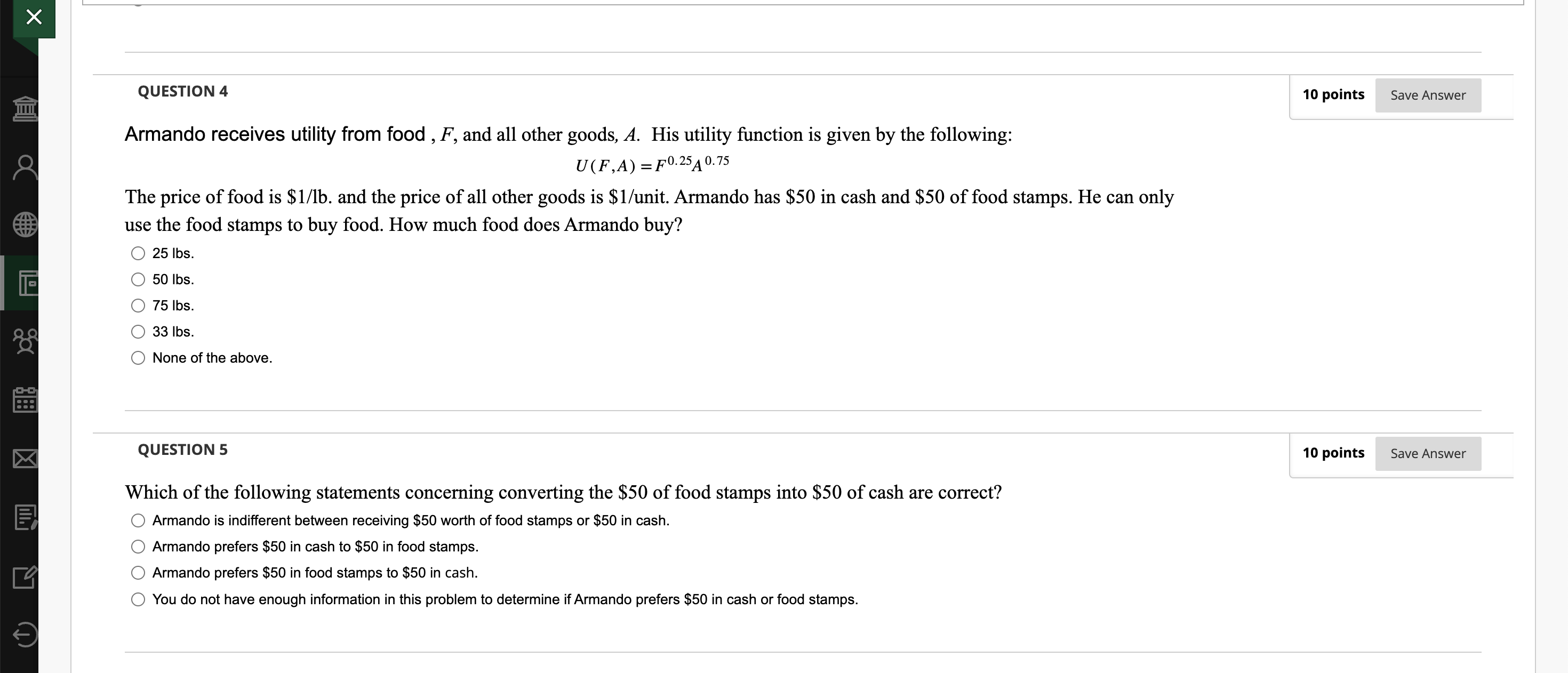 Solved Armando receives utility from food, F, and all other | Chegg.com