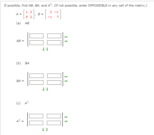 Solved f possible, find \\( A B, B A \\), and \\( A^{2} \\). | Chegg.com