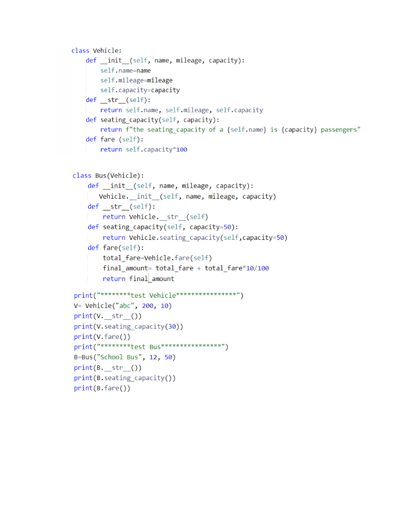 Solved Class and Inheritance 1. Create a Vehicle class with | Chegg.com