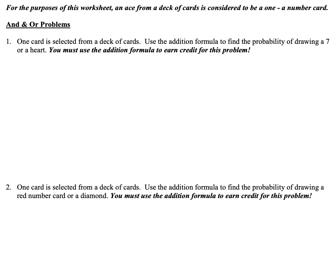 Solved For the purposes of this worksheet, an ace from a | Chegg.com