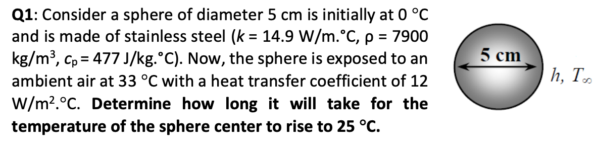 Solved Q1 Consider A Sphere Of Diameter 5 Cm Is Initiall Chegg Com