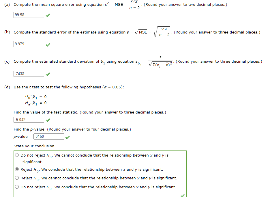 Solved Consider The Data.(a) Compute The Mean Square Error | Chegg.com