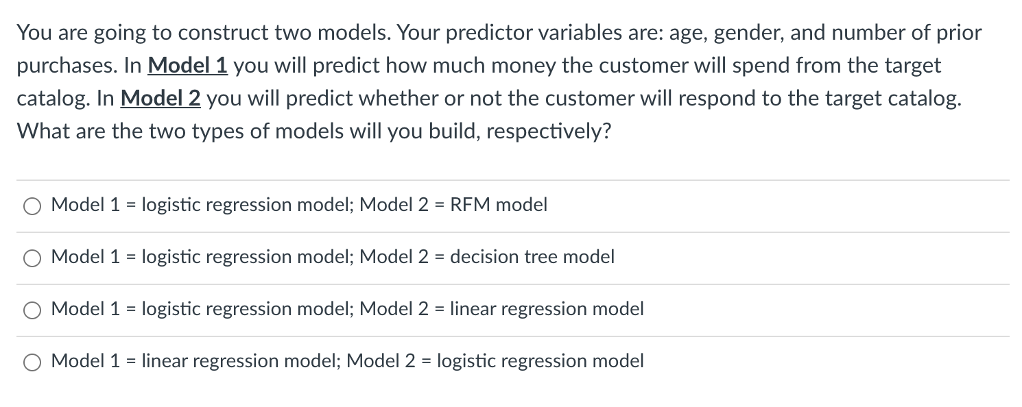 Solved You are going to construct two models. Your predictor | Chegg.com