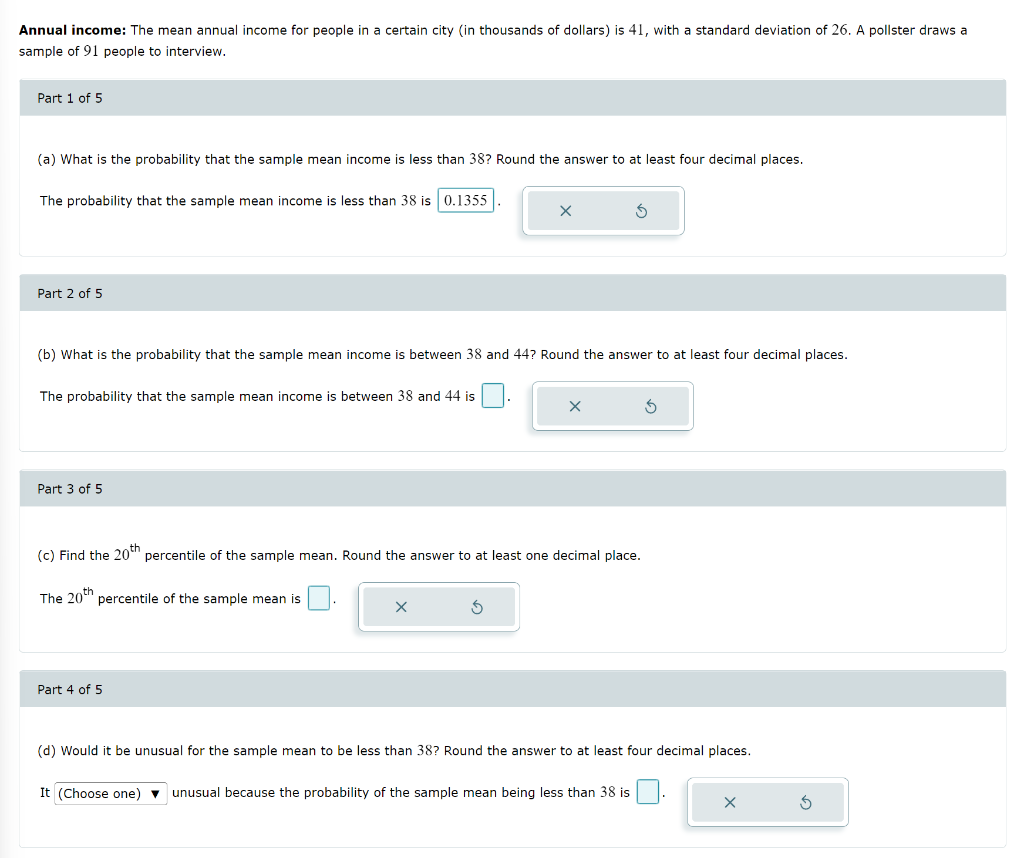Solved Annual income: The mean annual income for people in a | Chegg.com