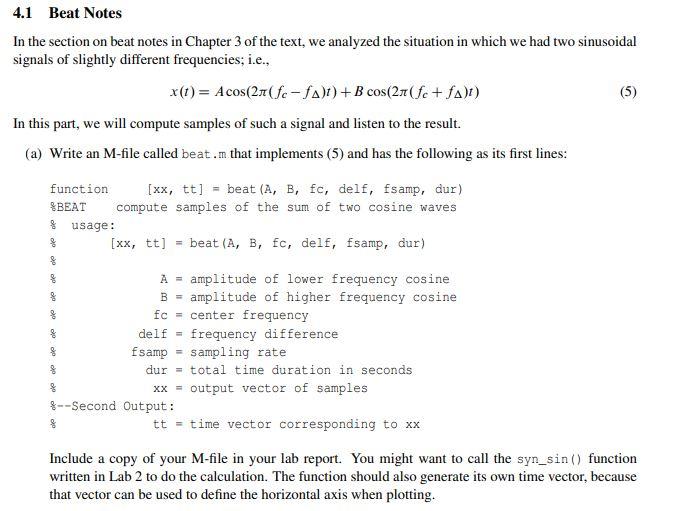Solved 4.1 Beat Notes In the section on beat notes in | Chegg.com