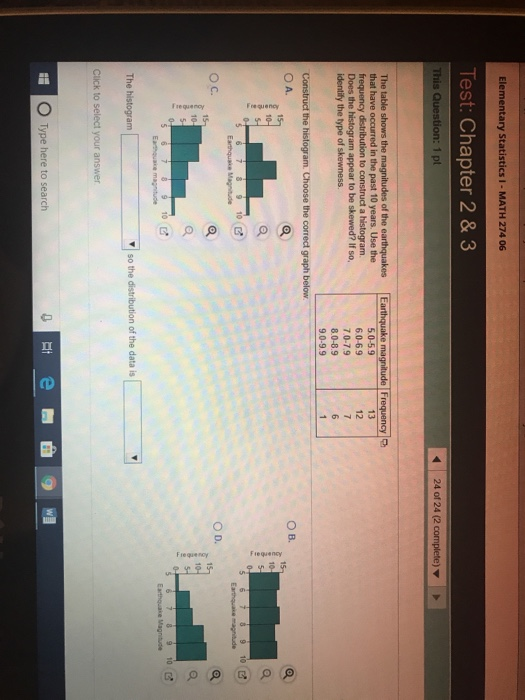 Solved Elementary Statistics I - MATH 274 06 Test: Chapter 2 | Chegg.com