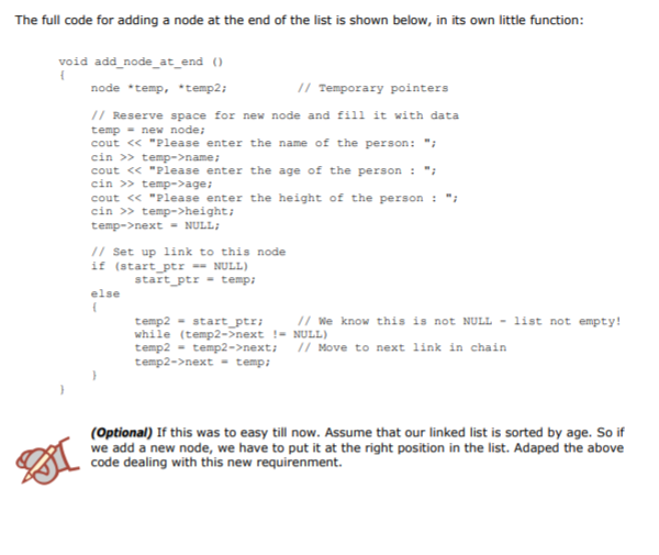 The full code for adding a node at the end of the | Chegg.com