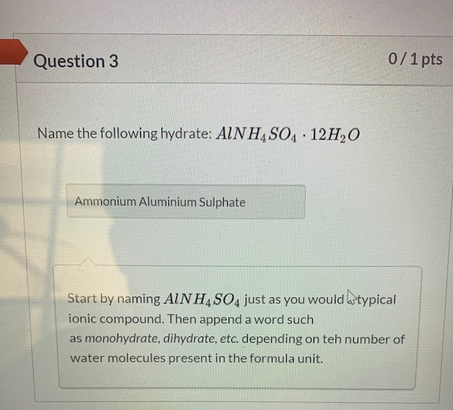 Solved Question 3 01 Pts Name The Following Hydrate Ain 9217