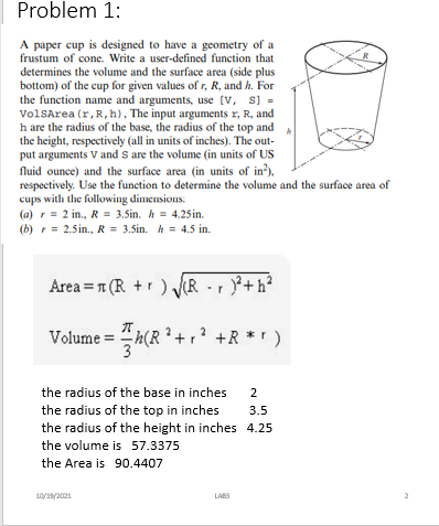 Solved Problem 1: A paper cup is designed to have a geometry | Chegg.com
