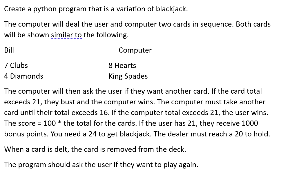 Solved Create a python program that is a variation of | Chegg.com