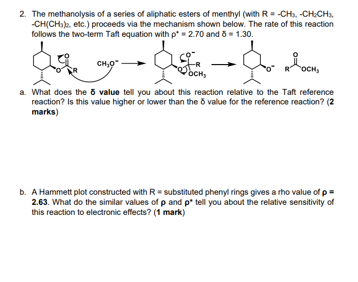 Solved 2. The methanolysis of a series of aliphatic esters | Chegg.com