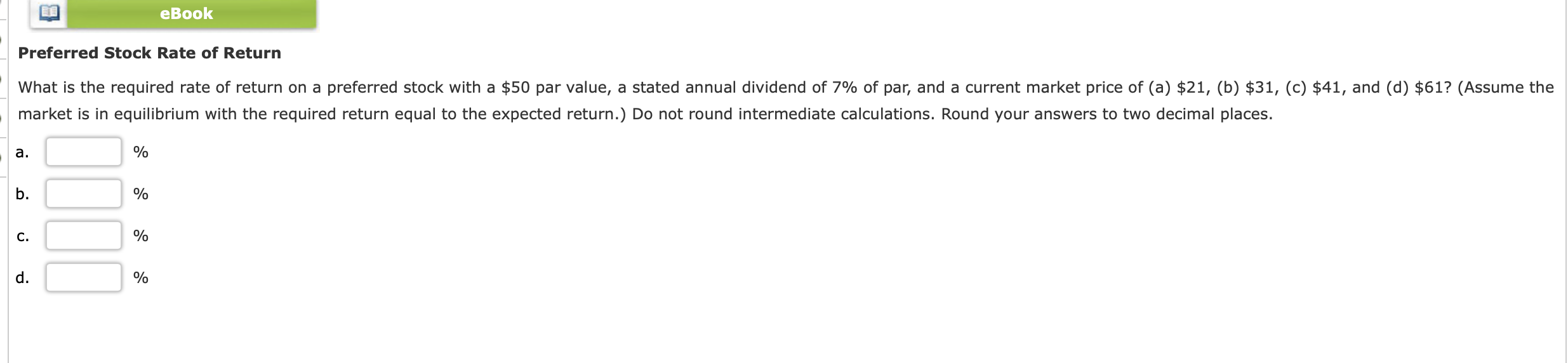 Solved eBook Preferred Stock Rate of Return What is the | Chegg.com