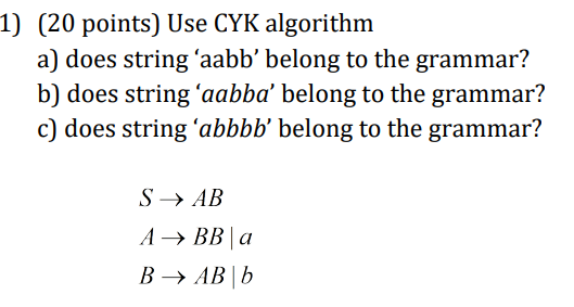 Solved 1 20 Points Use Cyk Algorithm A Does String 7895