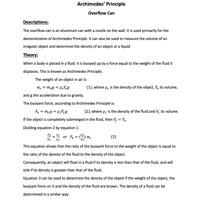 Solved Lab Demonstration Of Archimedes Principle 4 Cal Chegg Com