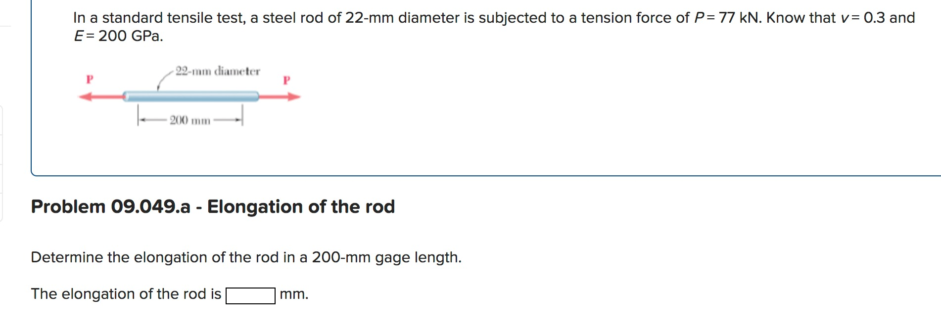 Solved In a standard tensile test, a steel rod of 22-mm | Chegg.com