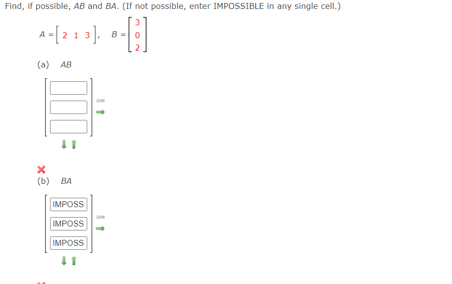 Solved Find, If Possible, AB And BA. (If Not Possible, Enter | Chegg.com