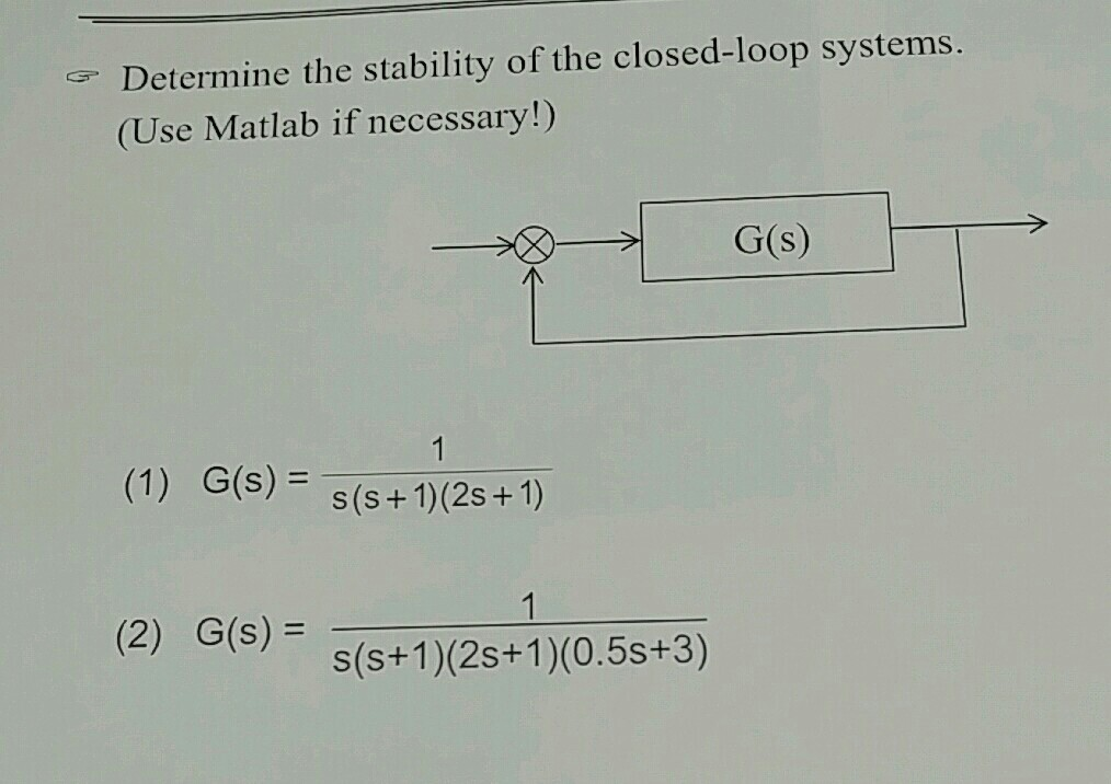 Solved Determine the stability of the closed-loop systems. | Chegg.com