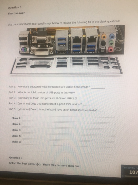 Solved Question 8 Short answer. Use the motherboard rear