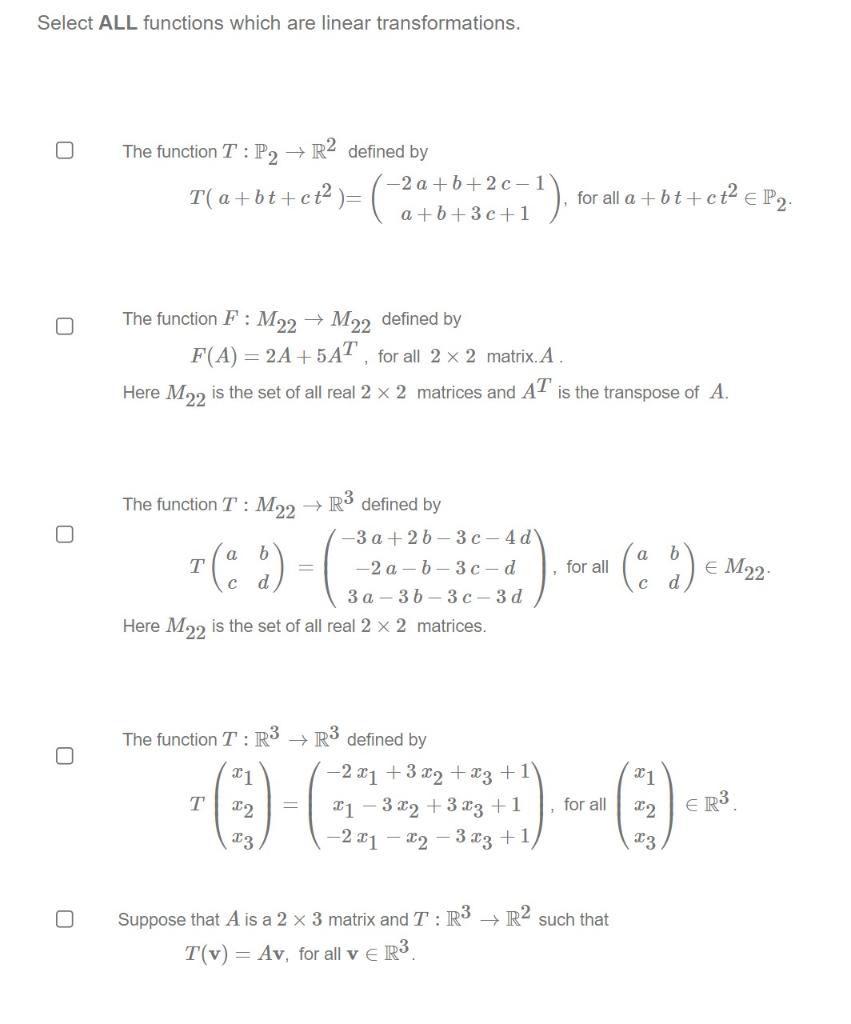 Solved Select ALL functions which are linear | Chegg.com