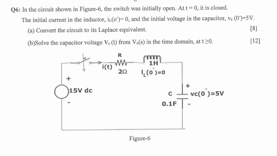 Solved Q6: In The Circuit Shown In Figure-6, The Switch Was 