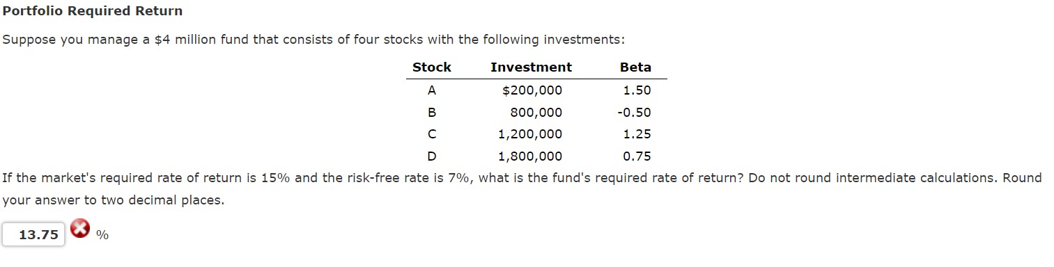 Solved Portfolio Required Return Suppose you manage a $4 | Chegg.com