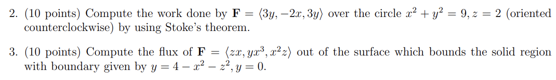 Solved 2. (10 points) Compute the work done by \\( | Chegg.com