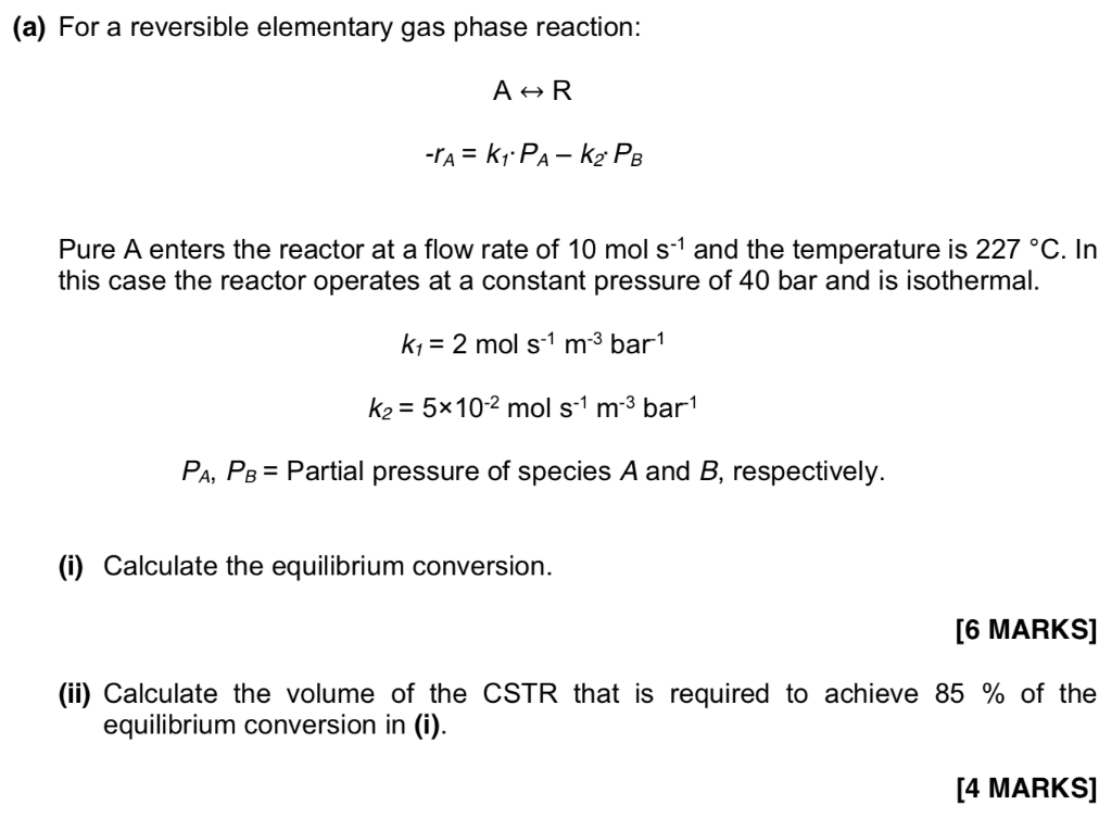 Solved (a) For a reversible elementary gas phase reaction: | Chegg.com