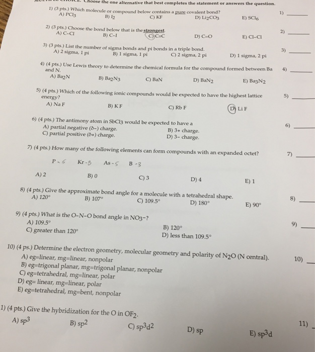 Solved Which Molecule Or Compound Below Contains A Pure 