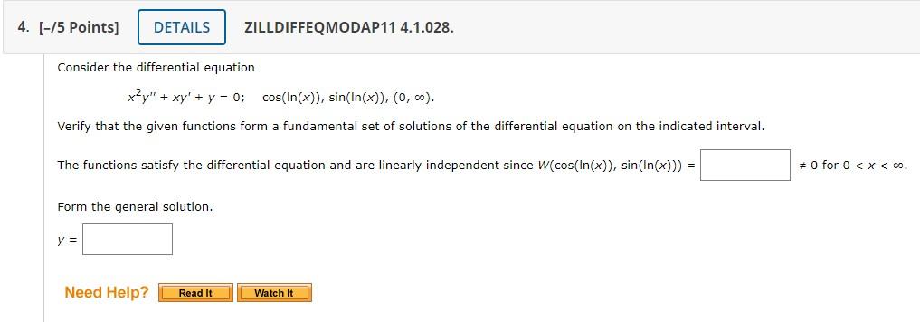 Solved 4. [-/5 Points] DETAILS ZILLDIFFEQMODAP11 4.1.028. | Chegg.com