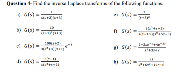 Solved Question 4 Find The Inverse Laplace Transforms Of