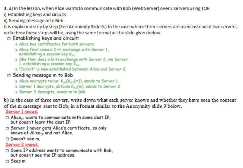 Solved 3. a) In the lesson, when Alice wants to communicate | Chegg.com