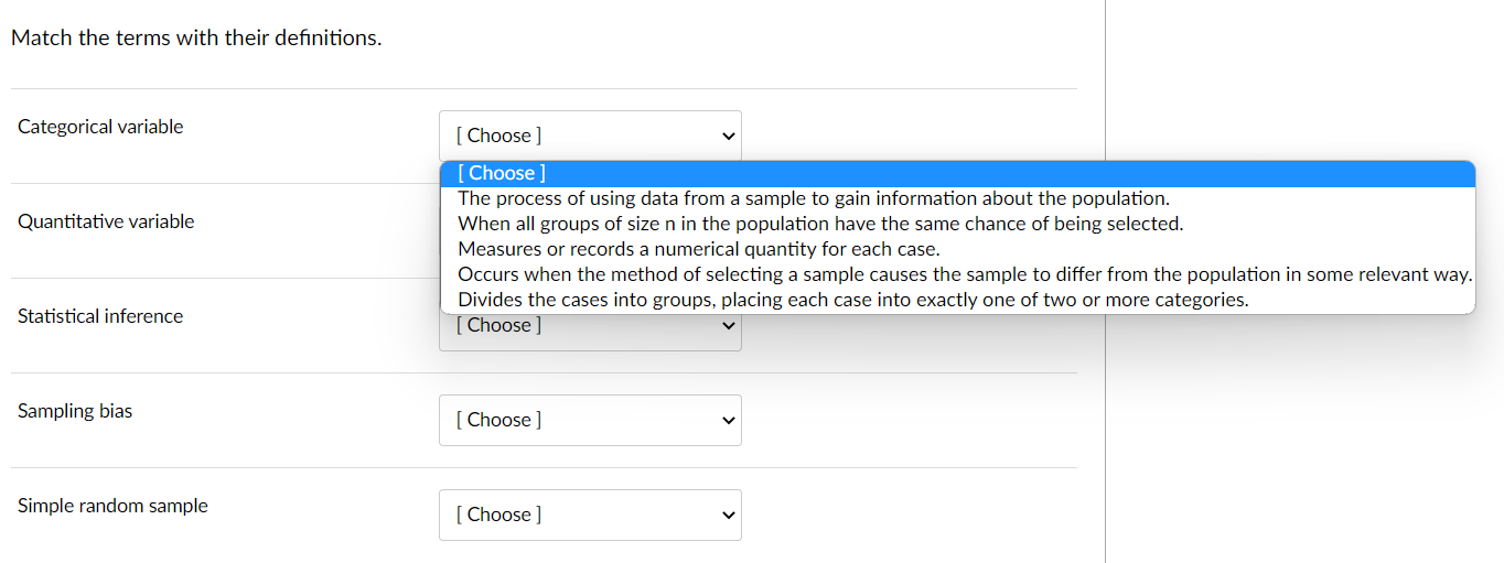 Solved Match the terms with their definitions. Categorical | Chegg.com