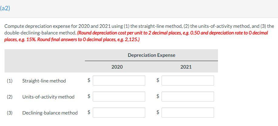 Compute depreciation expense for 2020 and 2021 using | Chegg.com
