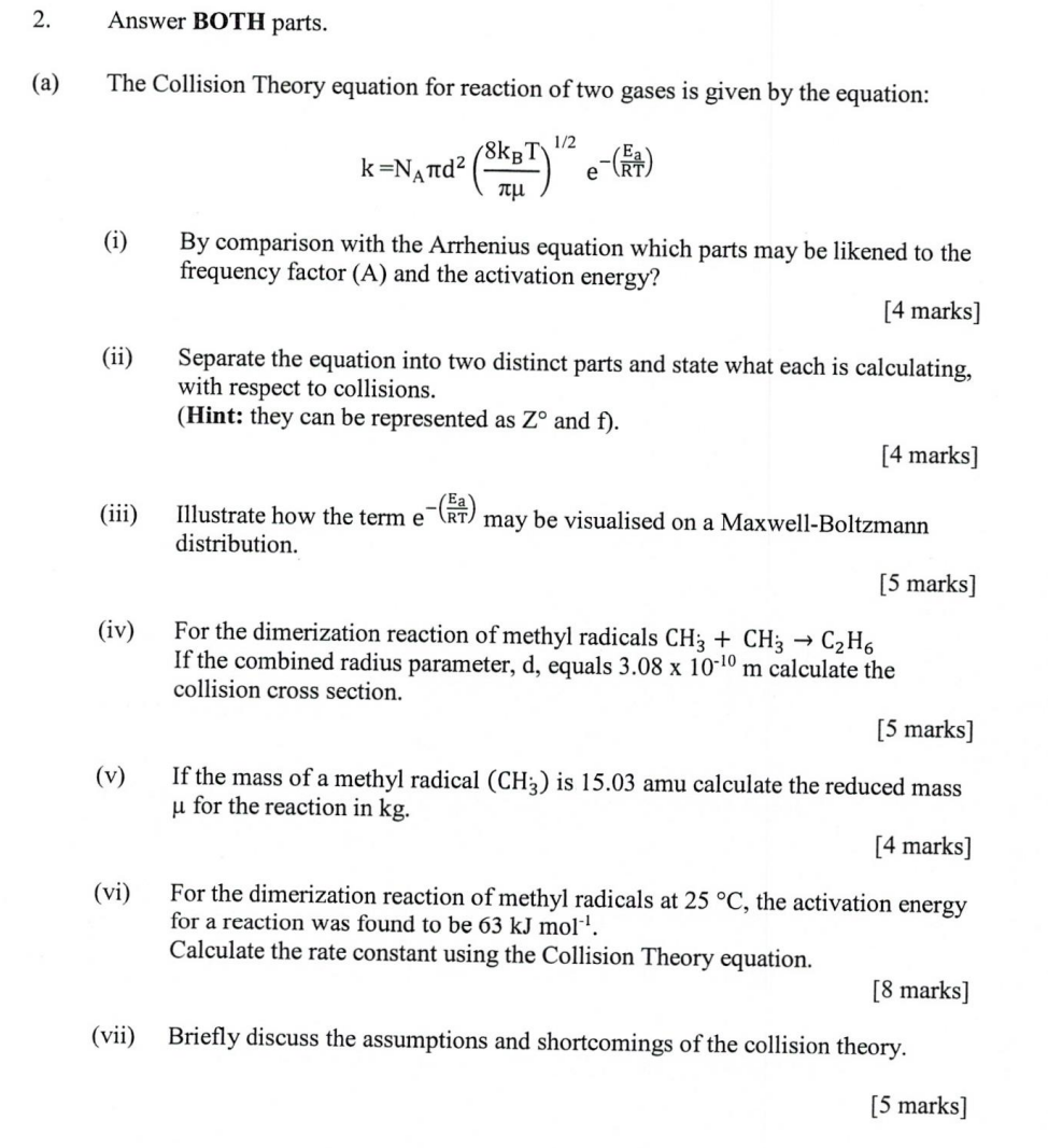 Solved 2. Answer BOTH parts. (a) The Collision Theory | Chegg.com