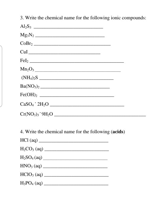 Solved 3. Write the chemical name for the following ionic | Chegg.com