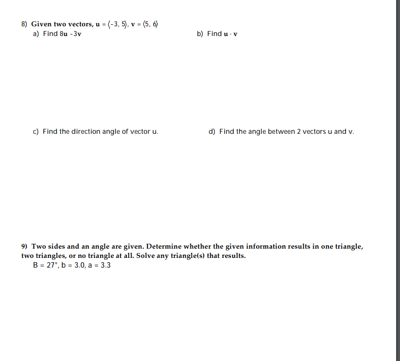 Solved Given two vectors, u=(:-3,5:),v=(:5,6:)a) Find | Chegg.com