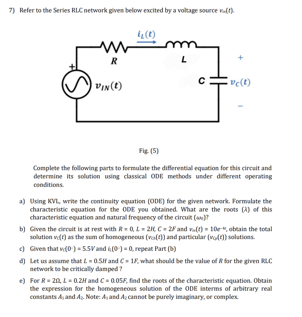 Solved Refer To The Series Rlc Network Given Below Chegg Com