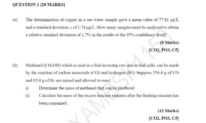 Solved QUESTION 1 [20 MARKS] (a) The determination of copper | Chegg.com