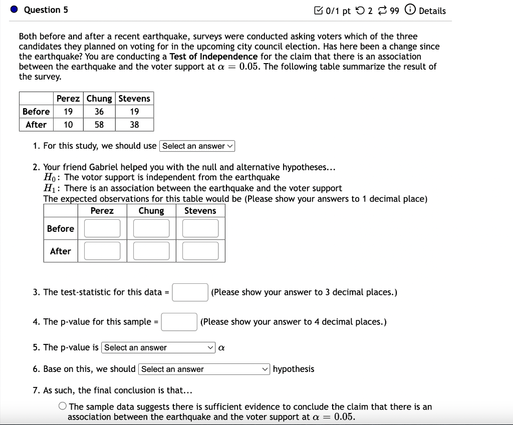 Solved Question 4 0/1 pt 299 Details You are conducting a | Chegg.com