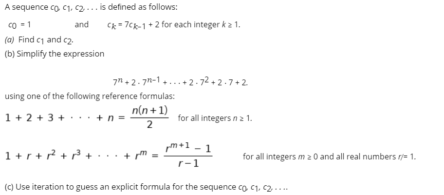Solved CO = 1 A sequence Co. C1, C2, ... is defined as | Chegg.com