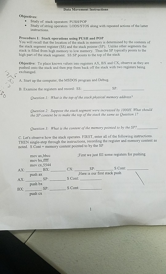 Data Movement Instructions Objectives: • Study of | Chegg.com
