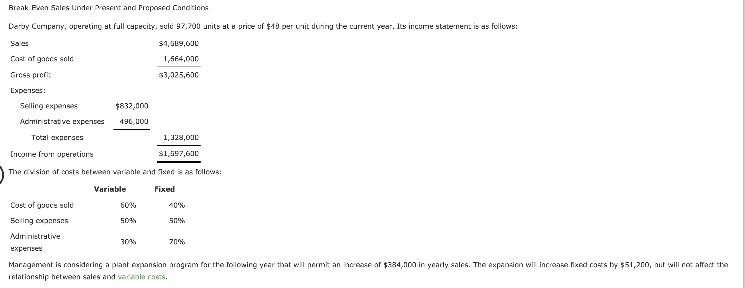 Solved 1 Determine The Total Variable Costs And The Total 