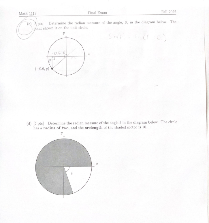 Solved (a) [5) pts] Determine the radian measure of the | Chegg.com