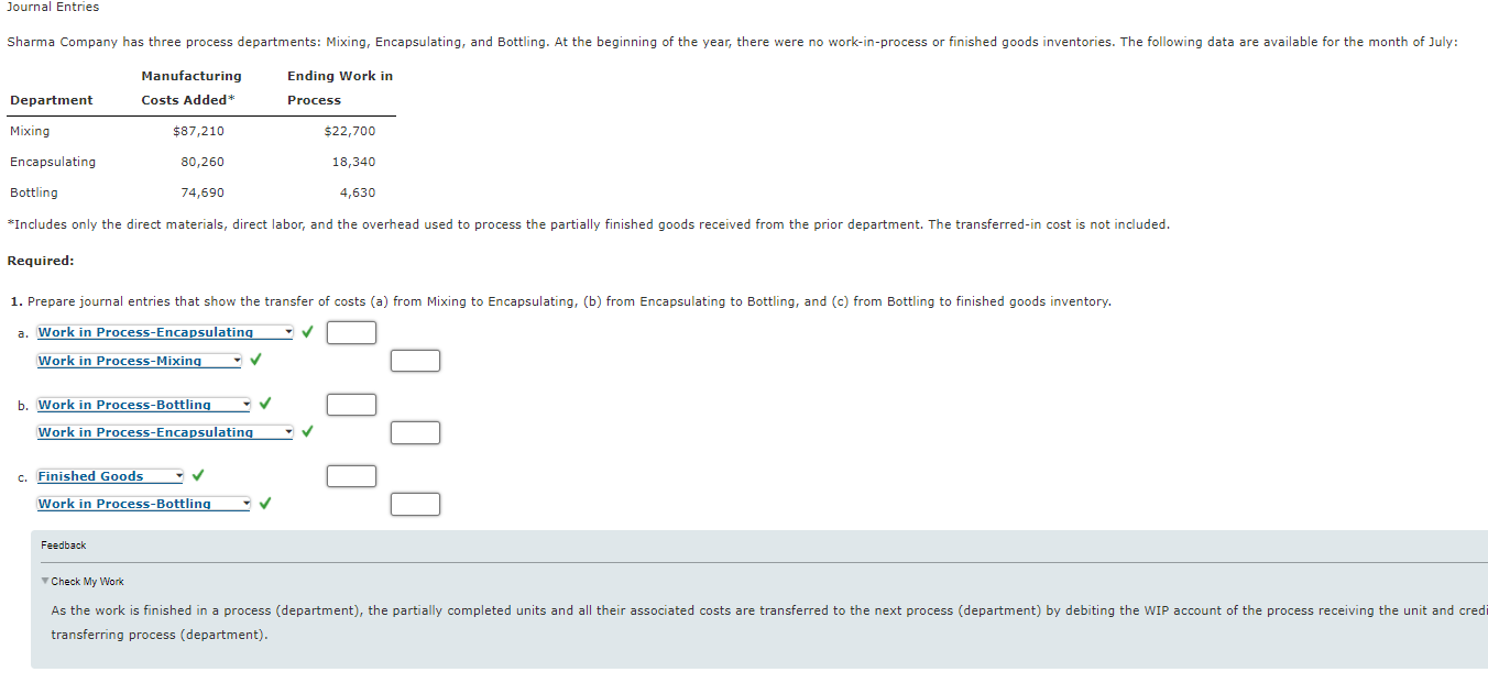 Solved Journal Entries Sharma Company has three process | Chegg.com