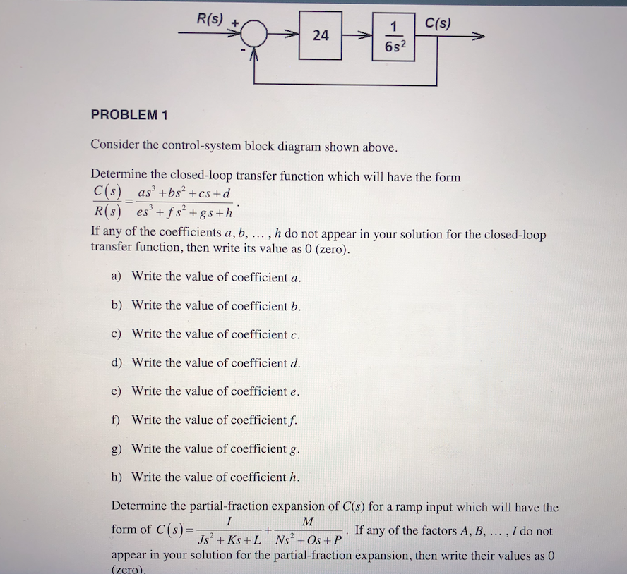 Solved R(s) PROBLEM 1 Consider the control system block | Chegg.com