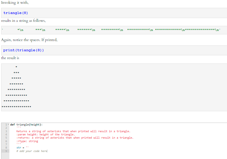 Solved Triangle Write a function called triangle with the | Chegg.com image.