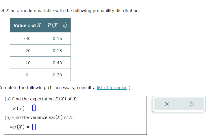Solved et X be a random variable with the following | Chegg.com