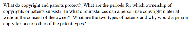 Solved What Do Copyright And Patents Protect? What Are The | Chegg.com