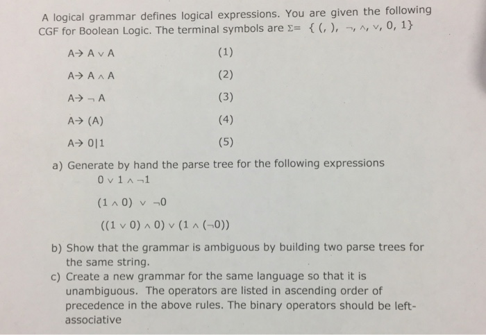 Solved I grammar defines logical expressions. You are given | Chegg.com